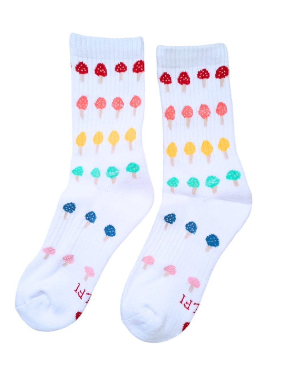 NWT Adelfi Cozy Socks White Colorful Embroidered Mushroom Crew Socks OS